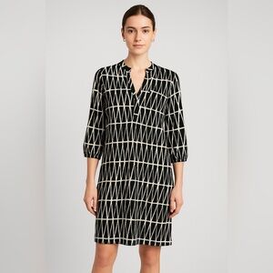 Banana Republic Black White Geometric Print 3/4 Sleeve Shift Dress S. AA33
